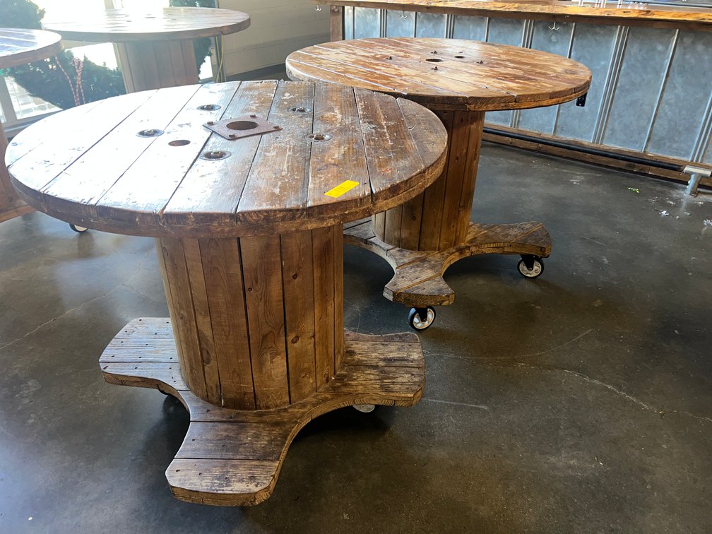 (2) Reclaimed Wooden Spool Rolling Tables