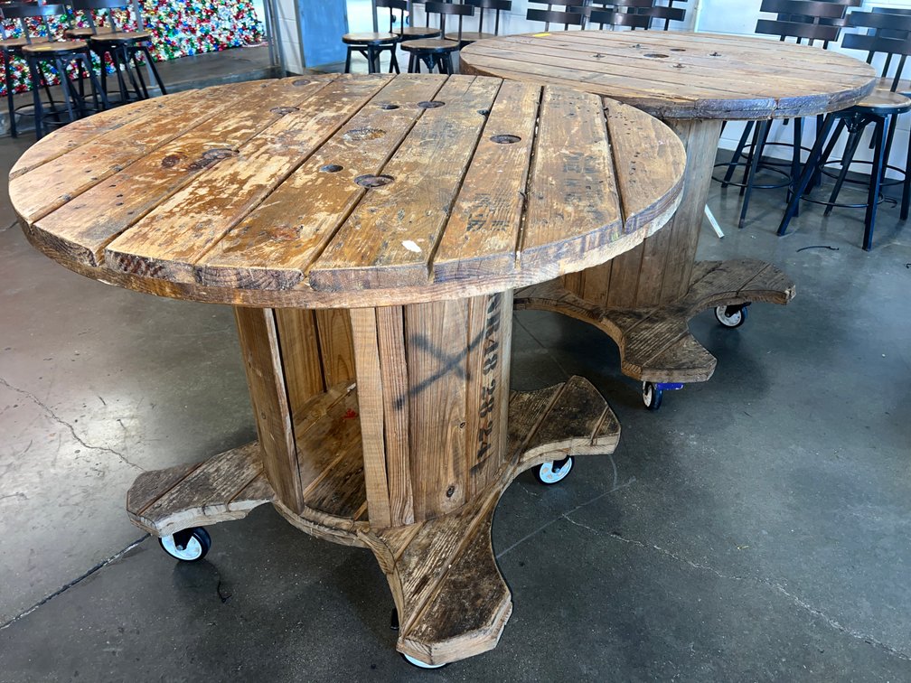 (2) Reclaimed Wooden Spool Rolling Tables