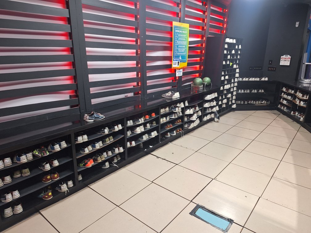 Bowling Shoes and Storage Shelves