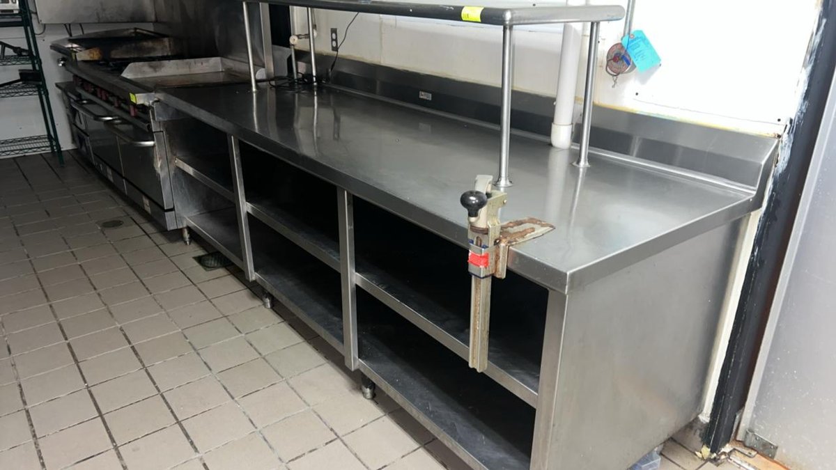 Stainless Table with Under/ Overshelf and Can Opener