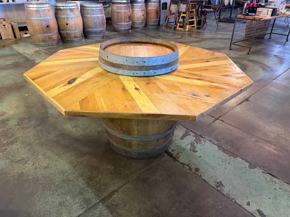 Barrel Table with Lazy Susan-Style Center