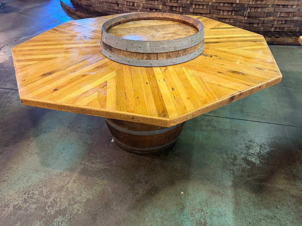 Barrel Table with Lazy Susan-Style Center
