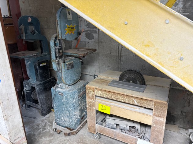Image for CENTRAL MACHINERY Bench Top Disc. Sander, JET Woodworking Bandsaw and RELIANT Wood Cutting Bandsaw