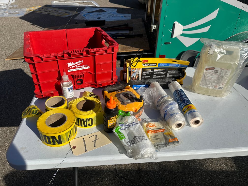 Various Work Prep Tools / Materials - 3M M3000 Hand-Masker, CAUTION Tape, Drop Cloths, Solvent Cleaner
