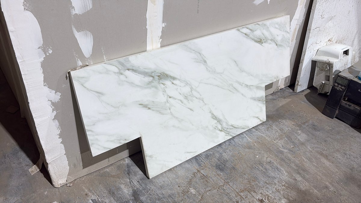 (1) White Veined Stone Countertop Slab