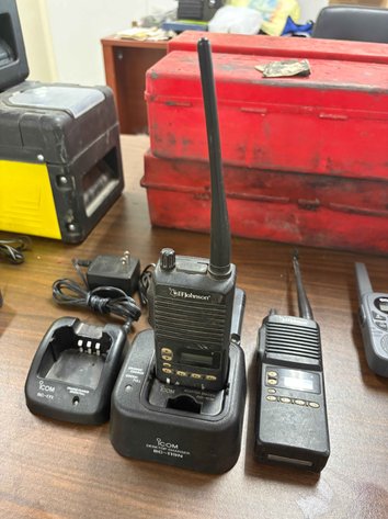 Image for (2) EF JOHNSON Two-Way Handheld Radios with ICOM Chargers