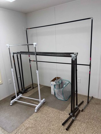 Image for (1) Commercial & (4) Industrial Clothing Racks w/ Wire & Plastic Hangers