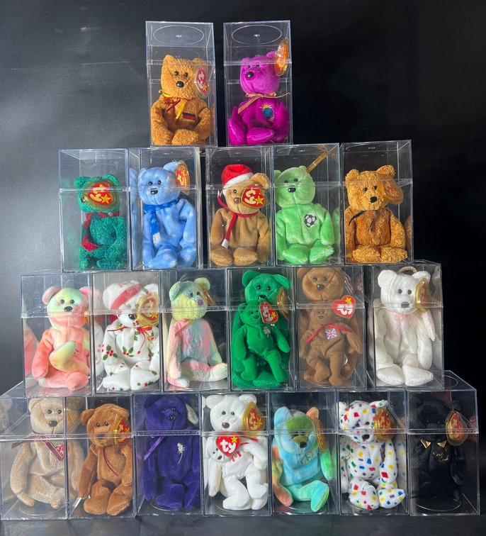 20 Ty Beanie Baby Bears in Display Cases