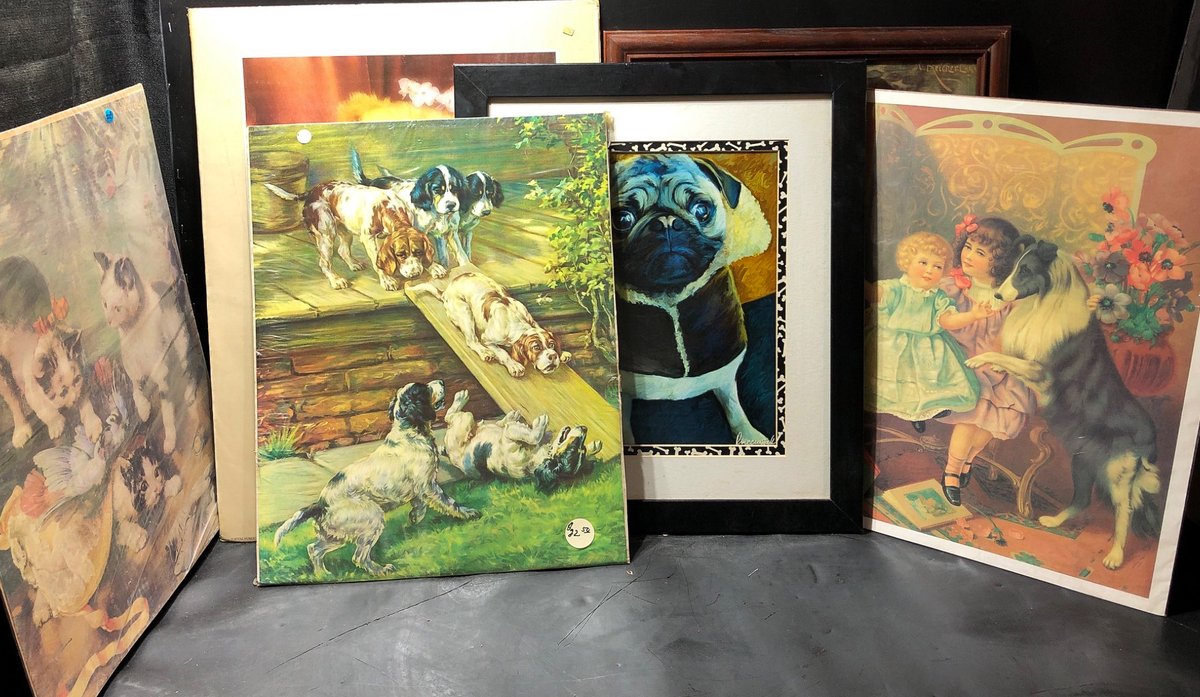 Various Dog and Cat Themed Artworks, Framed and Unframed