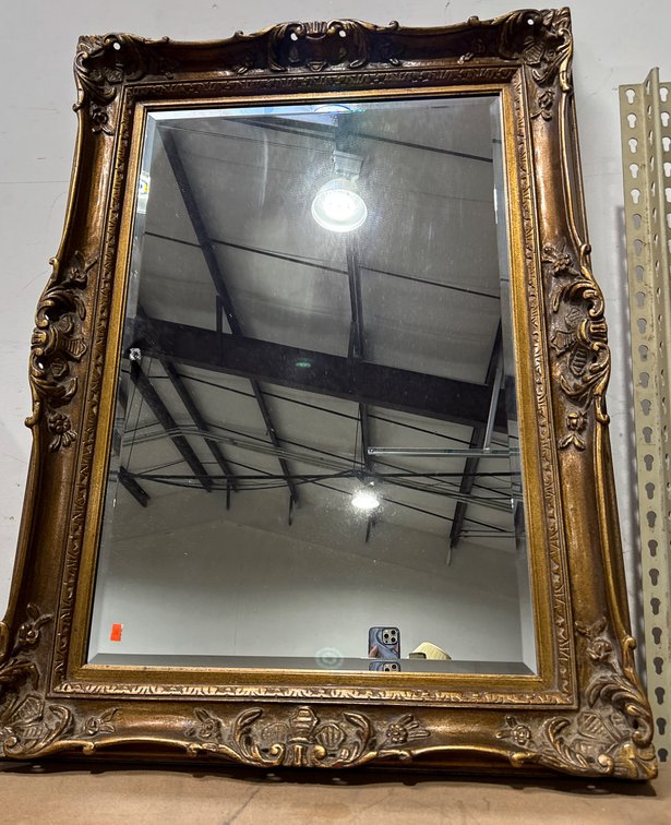Ornate Large 32 x 46 Beveled Mirror with Decorative Frame