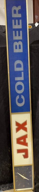 JAX Cold Beer Light-Up Advertising Sign with Clock – 72×8 1/2 Inches