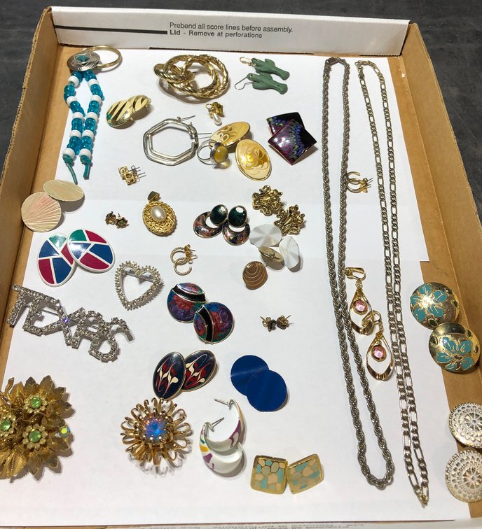 Costume Jewelry Lot with Earrings, Brooches, and Necklaces
