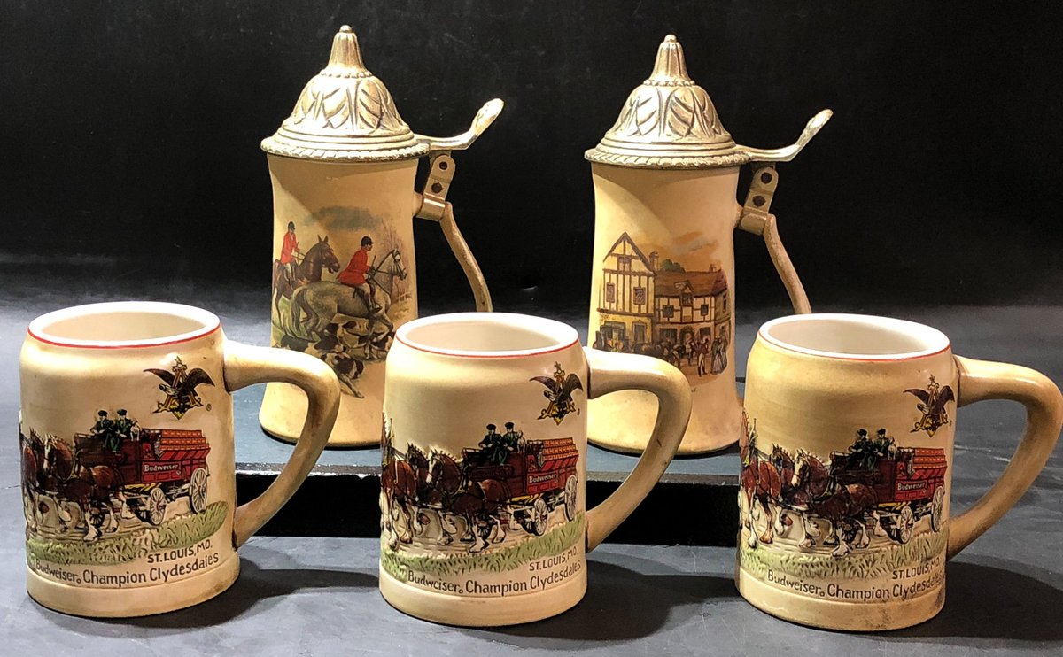 Mugs and Two Steins by Nelson McCoy Pottery Co.