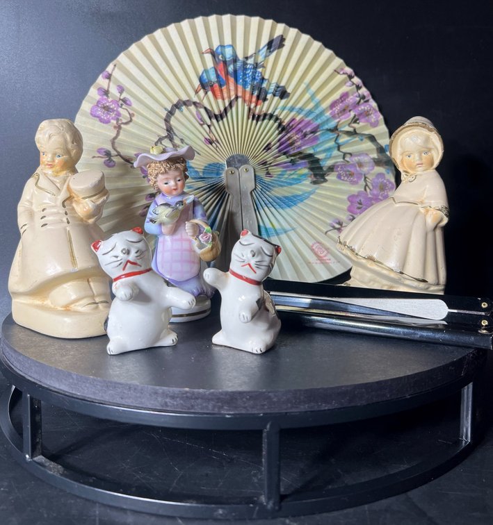 Decorative Figurines, Fans, and Japanese Cat Shakers