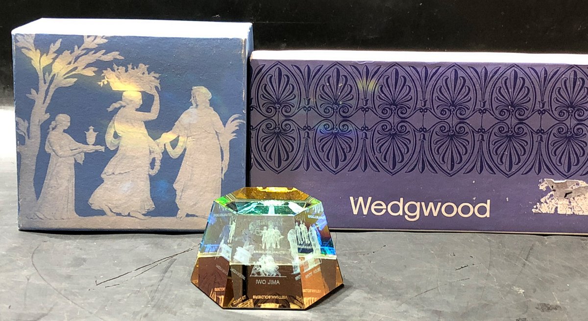 Wedgwood Collection Including Paperweight, Plates, and Lidded Dish