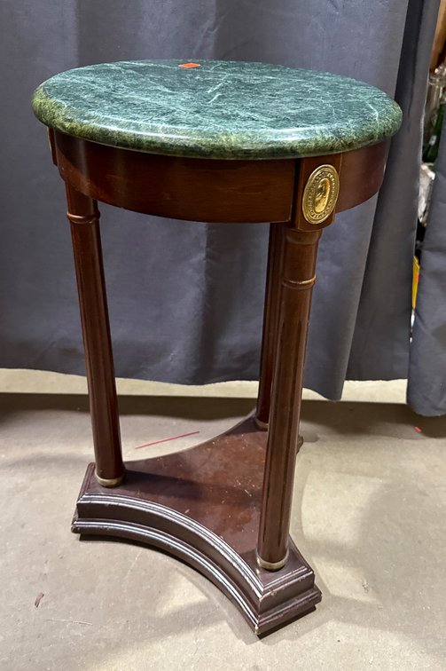 Marble-Topped Round Table, 21 Inches Tall