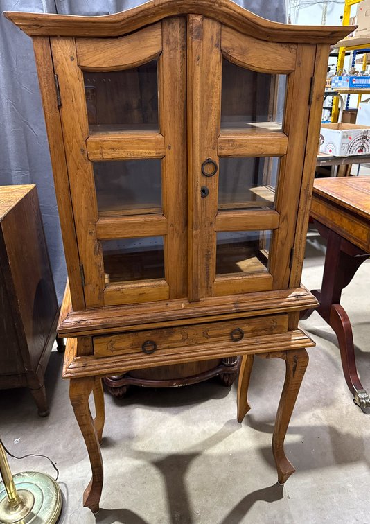 Wooden Display Cabinet with Glass Doors and Drawer