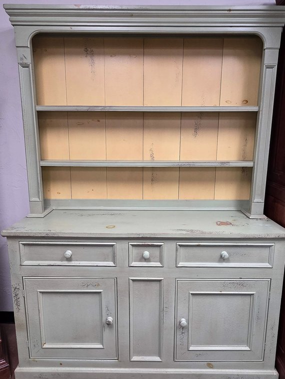 Two-Piece Painted Wood Cabinet with Shelves