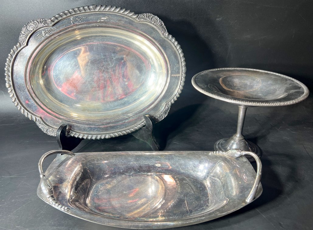 Wm Rogers Silverplate Serving Set with Tray, Compote, and Handled Dish