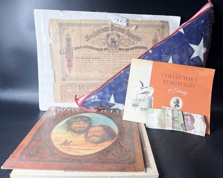 Confederate Bond, Vinyl Records, Flag, and Collectible Prints