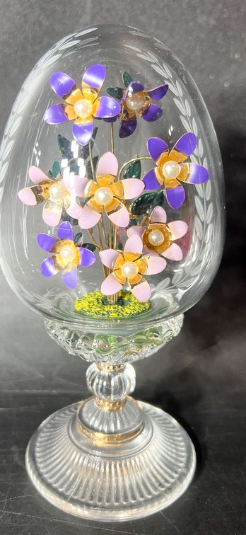 Austrian Glass Egg With Intricate Floral Arrangement