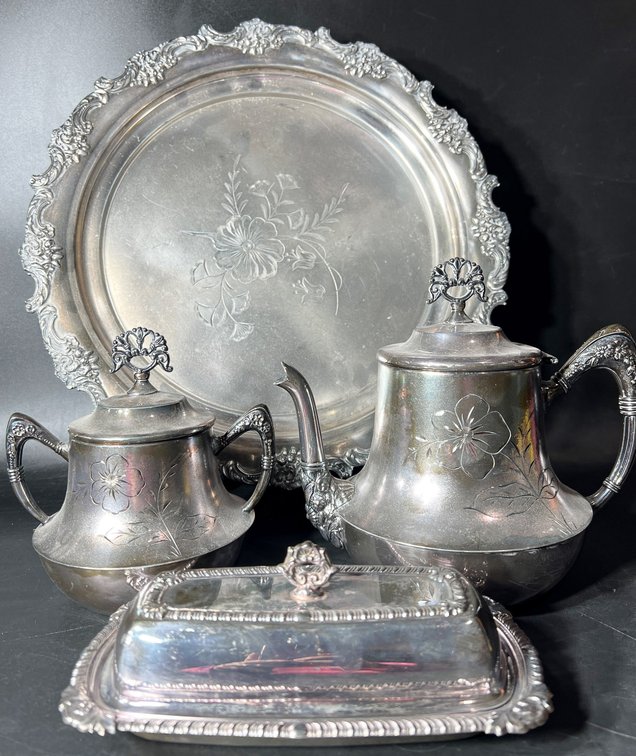 Silver-Plated Coffee Service with Tray and Butter Dish, Hamilton Mfg. Co