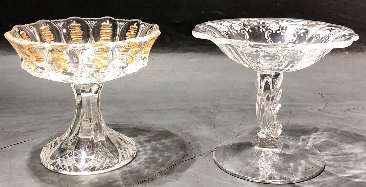 Two Pressed Glass Compotes with Decorative Designs