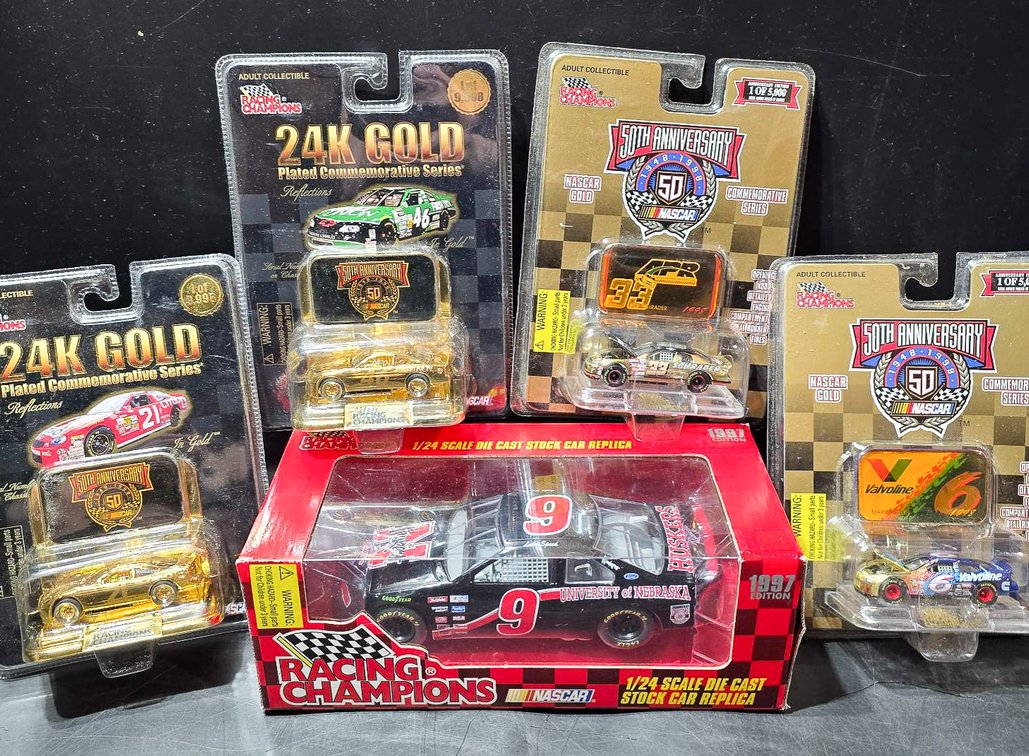 5 NASCAR Die-Cast Collectible Cars, Including 24K Gold Edition