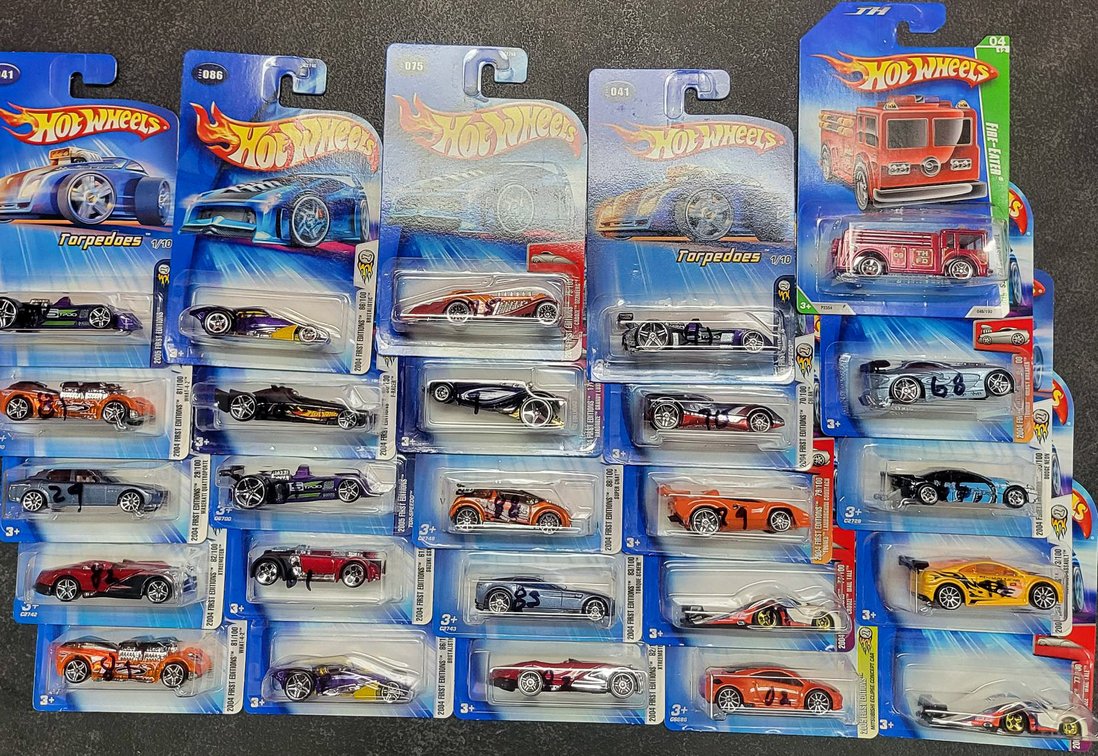 24 1st Editions Hot Wheels Cars Assorted Models Plus 1 Treasure Hunt Series in Original Packaging