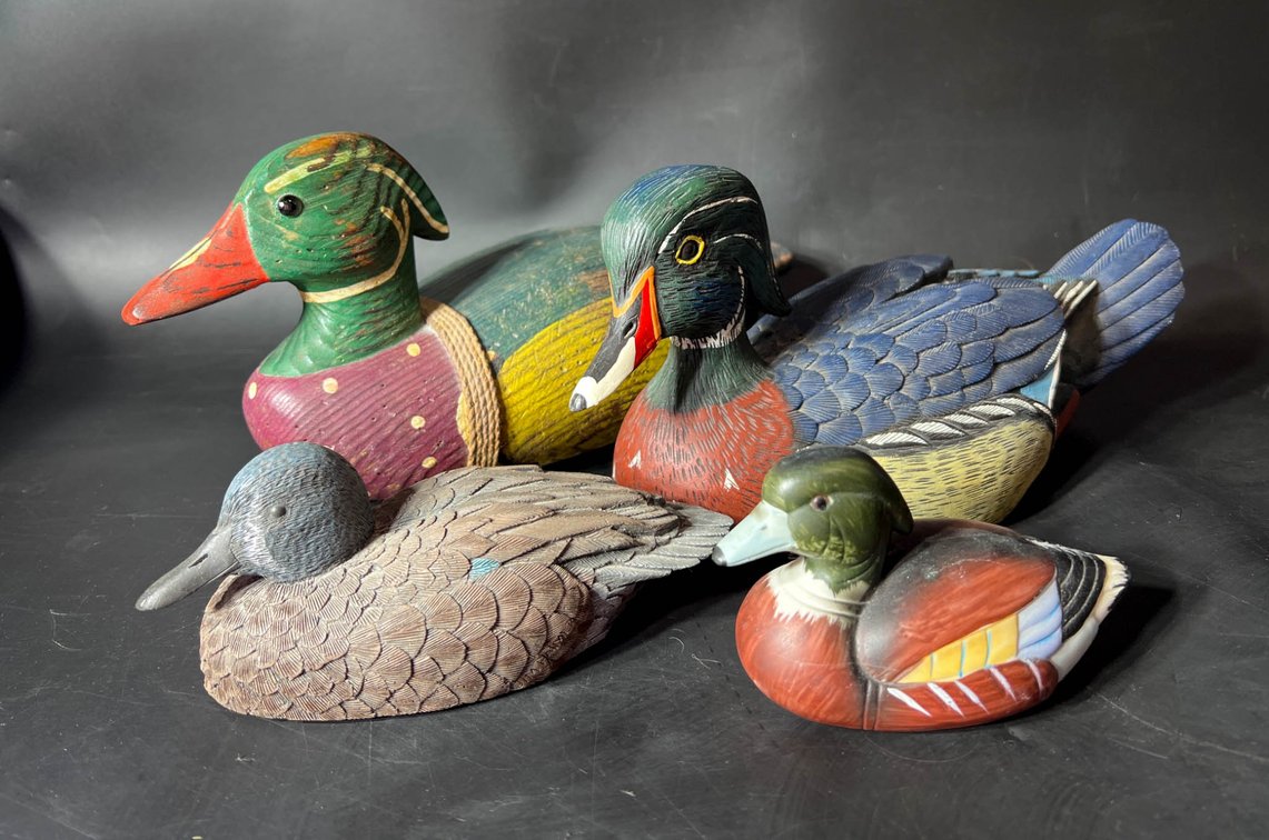 Four Painted Duck Figures by White, Enesco and Unmarked