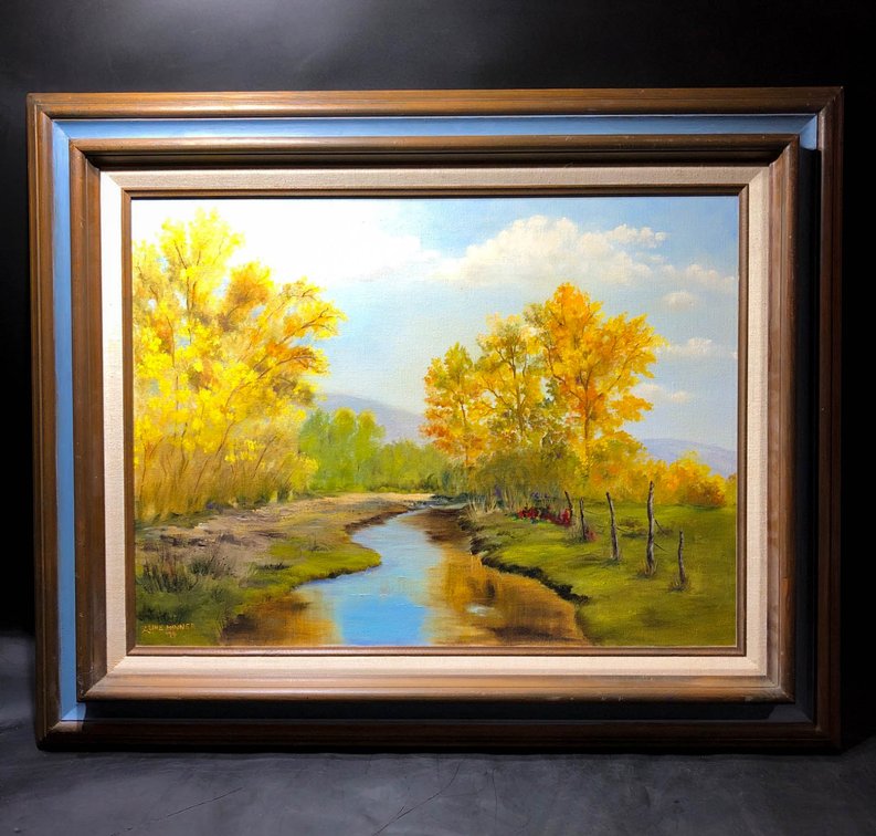 Framed Autumn Landscape Painting from 1971, Taos, New Mexico