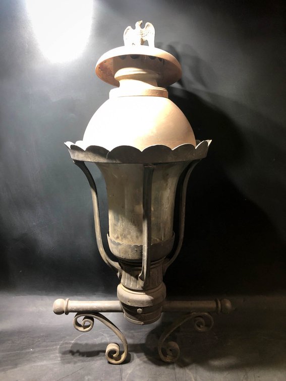 Large Vintage Metal and Glass Wall-Mounted Lantern