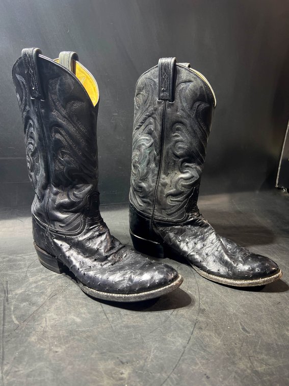 Tony Lama Black Full Quill Ostrich Cowboy Boots, Size 10.5 EE