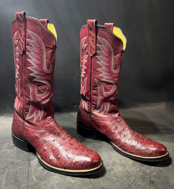 Luskey’s Premium Collection Red Ostrich Leather Cowboy Boots