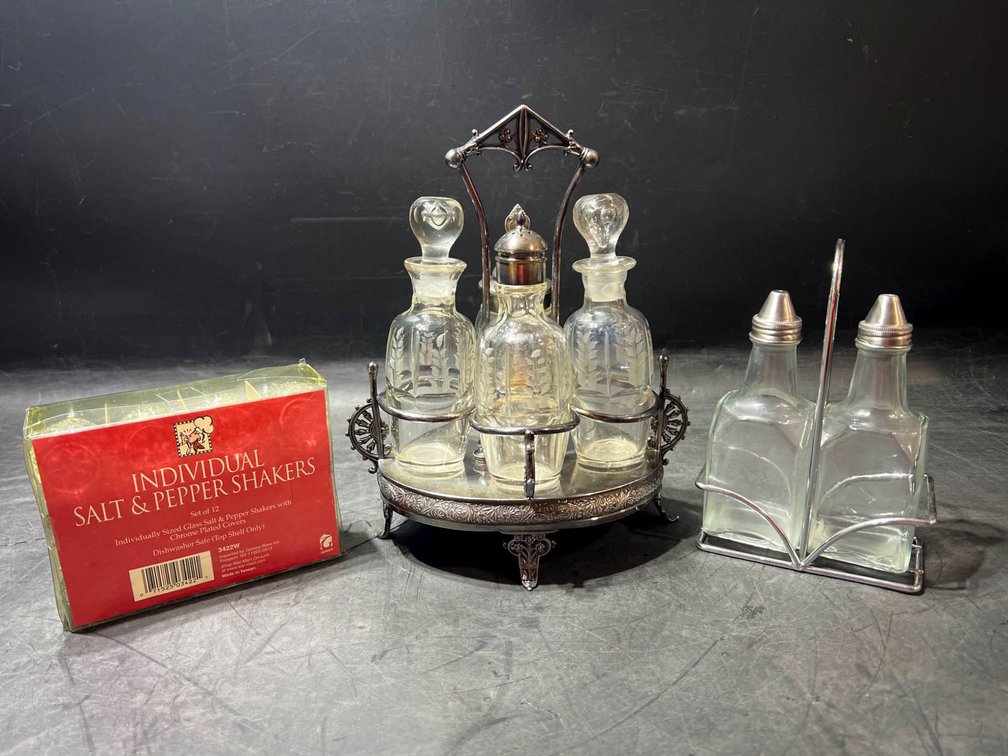 Crystal Cruet Set, Salt & Pepper Shakers, with Boxed Mini Shaker Set