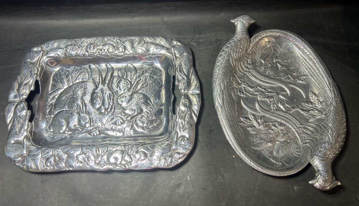 Two Decorative Aluminum Trays with Fauna Designs