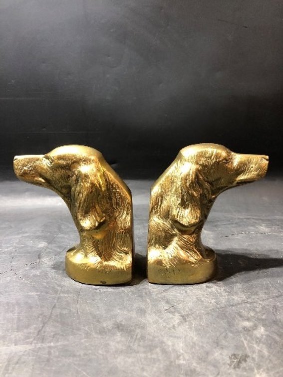 Brass Dog Head Bookends with Golden Retriever Design