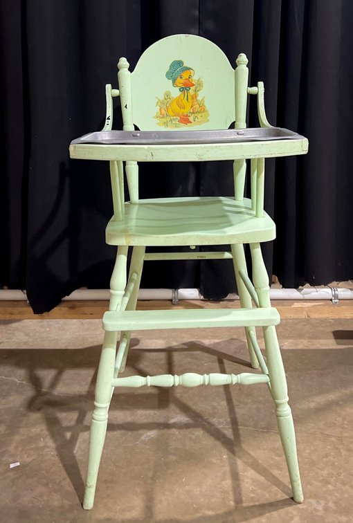 Vintage High Chair With Painted Duck Motif, 19x21x39 Inches