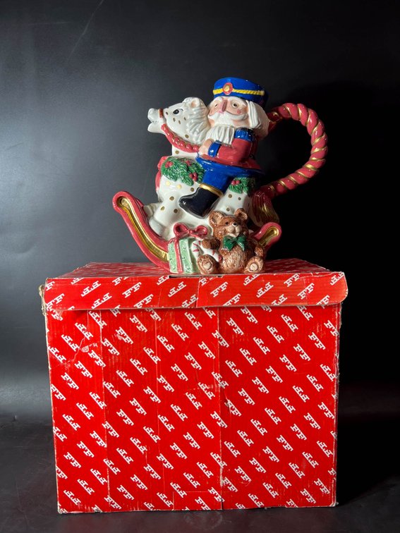 Fitz and Floyd Hand-Painted Ceramic Santa Teapot