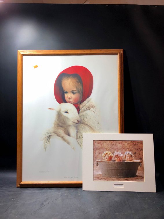 Grace and the Lamb Print by Mitchell D. Tolle (133/2000) and Framed Baby Bath Print