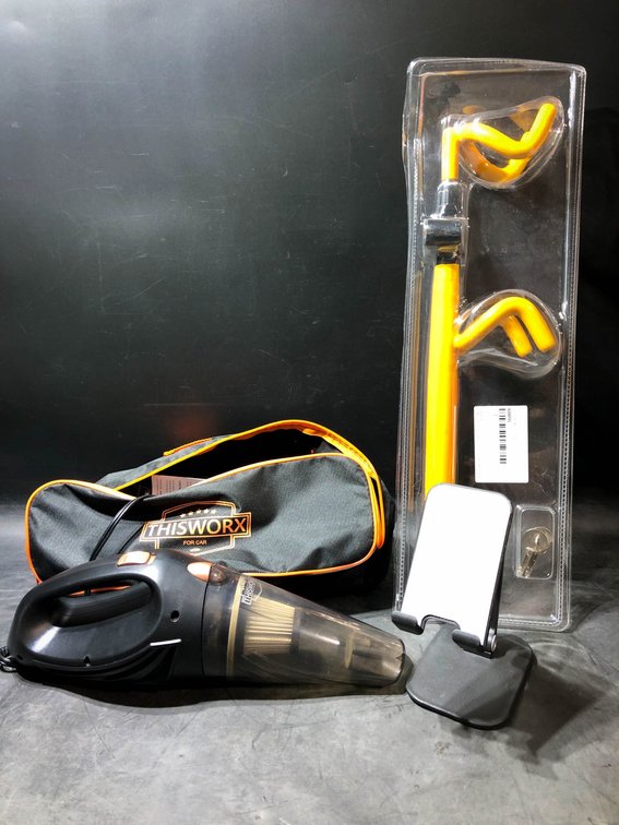 Lot with Steering Wheel Lock, Portable Vacuum, and Adjustable Phone Stand