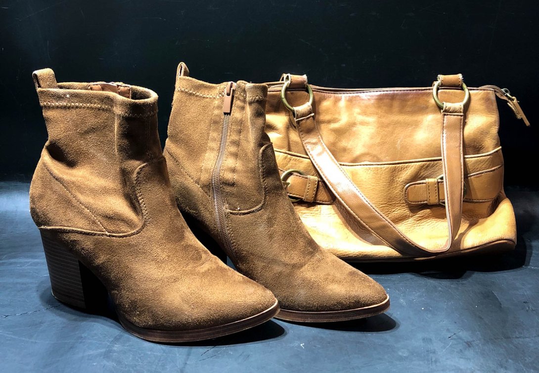 Brown Suede Top Moda Ankle Boots and Brown Handbag Set