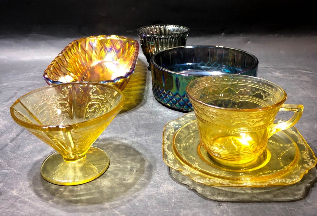 Iridescent and Colored Glass Tableware