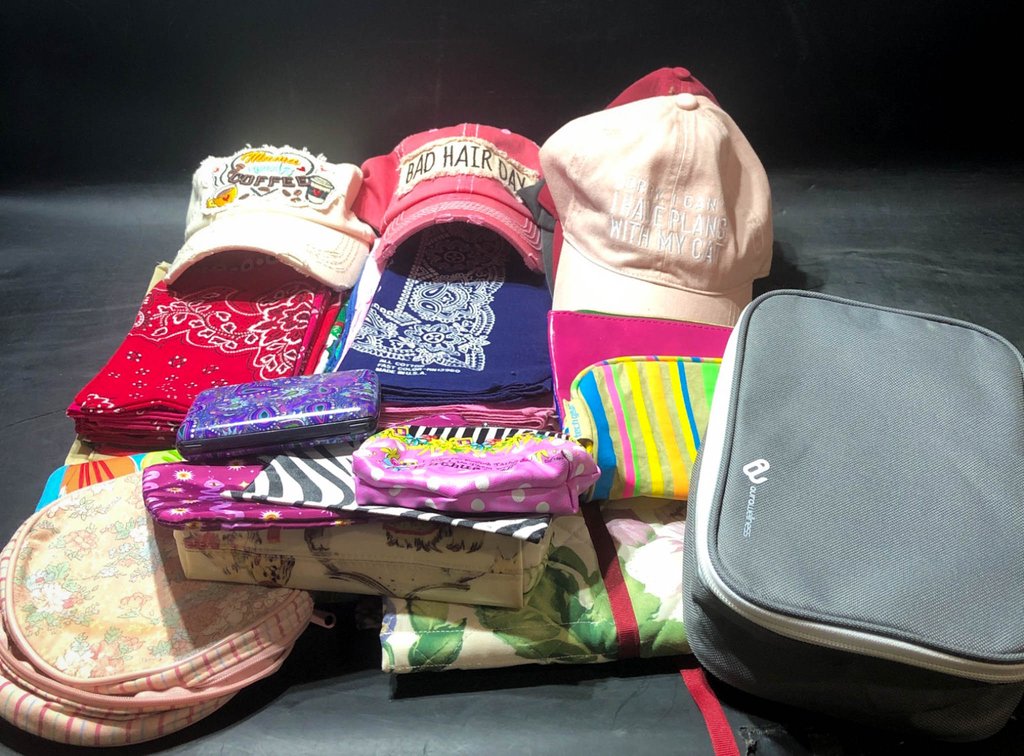 Caps, Pouches, and Fabric Items Assortment