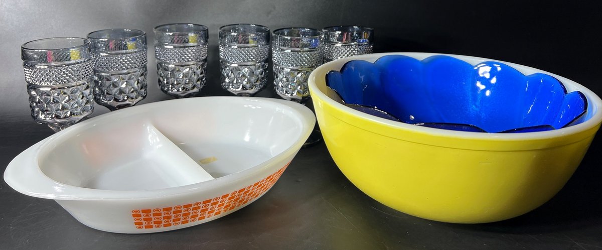 Glassware and Vintage Pyrex Serving Dishes