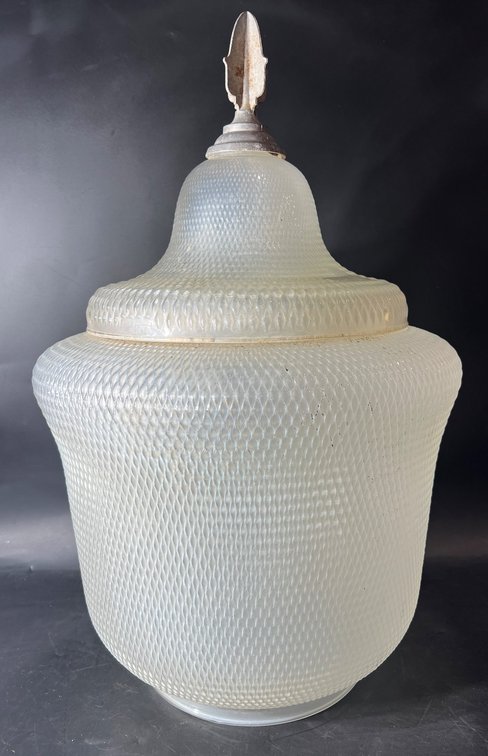 Etched Glass Lamp Shade with Metal Finial and Textured Finish