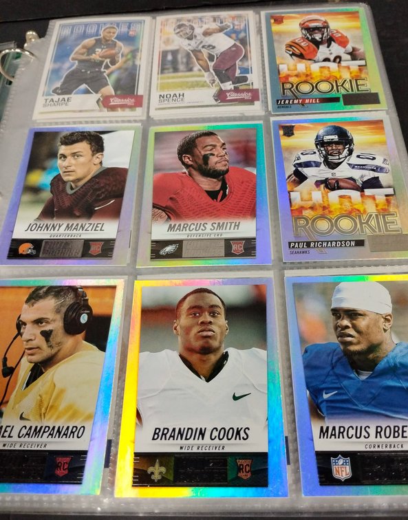 Binder of Holographic and Foil Sports Trading Cards