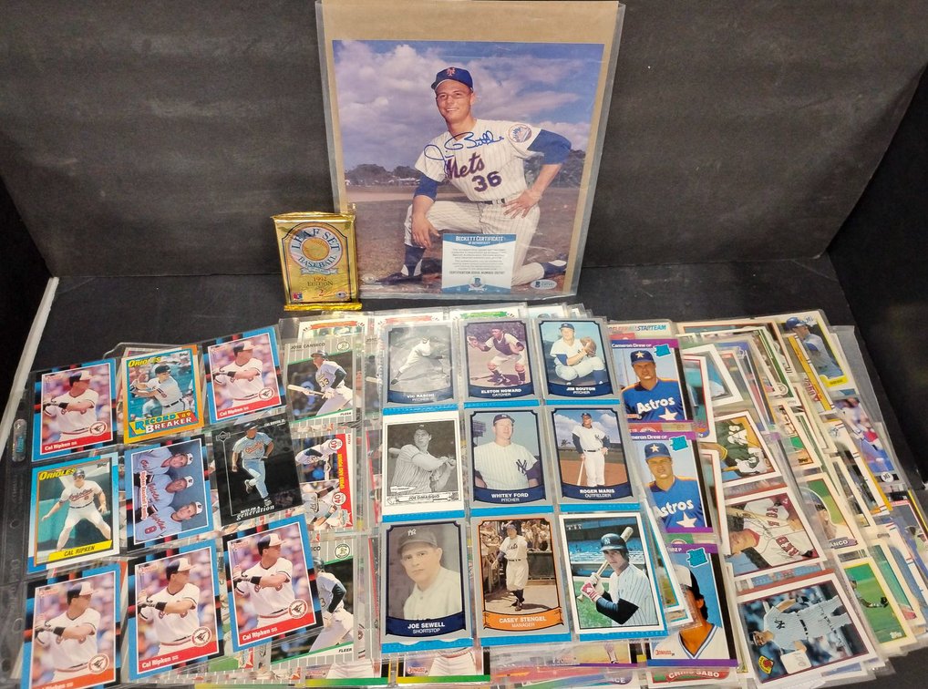 Baseball Memorabilia Lot Including Signed Photo, Cards, and Sealed Pack