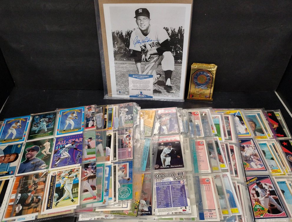 Baseball Card Collection with Autographed Photo and 1992 Leaf Set Pack
