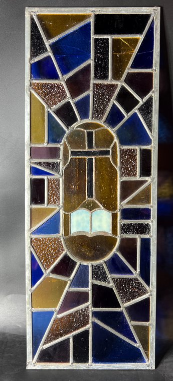 Leadlight Stained Glass Panel With Cross and Book Motif
